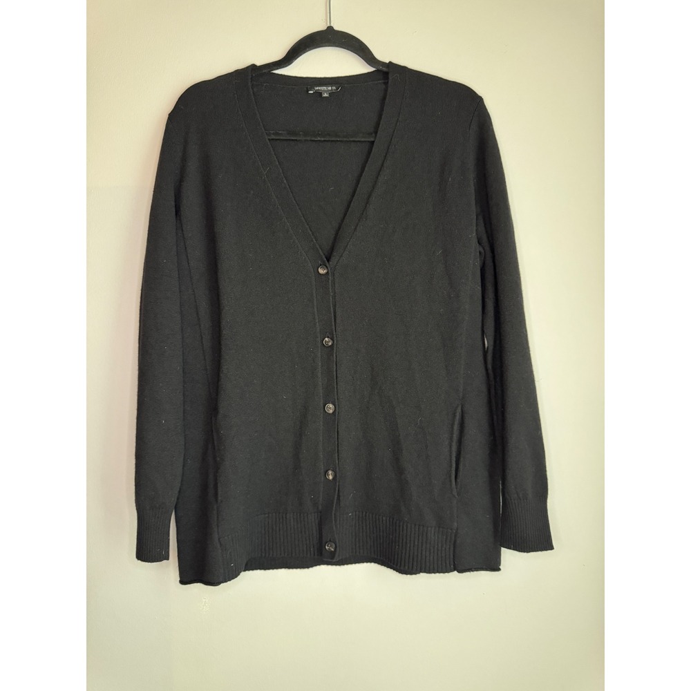 Lafayette 148 New York Black 100% Cashmere V-Neck Button Cardigan Size L